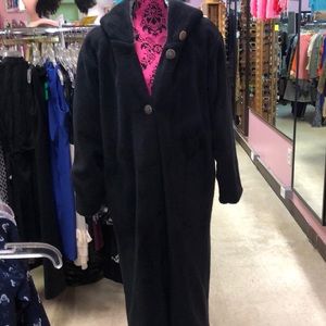 Ladies Med calf length coat,Hood,black fleece